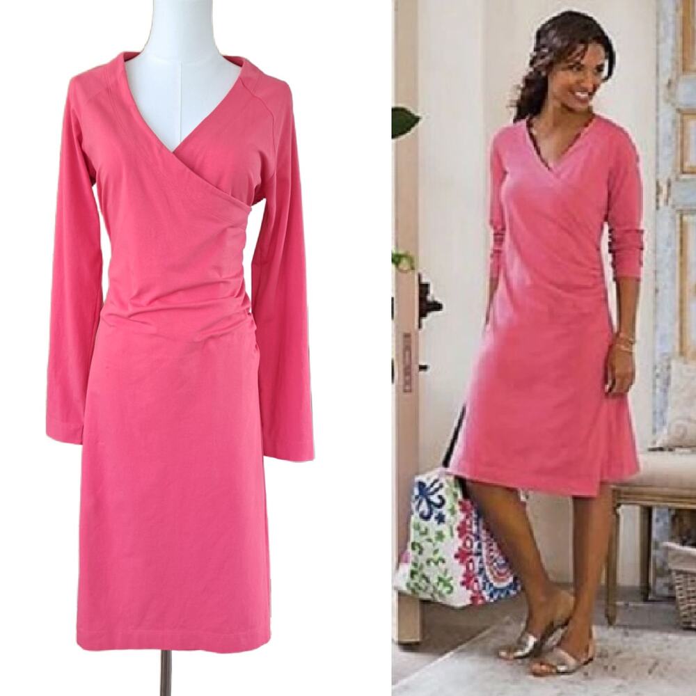 SOFT SURROUNDINGS Shapley Anywhere Faux Wrap Dress Medium Tall Pink Long Sleeve